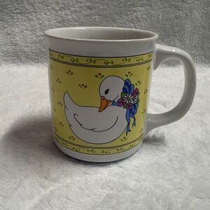 Vintage Giftco Floral Duck Goose Coffee Mug Cup Cottagecore Grannycore Yellow